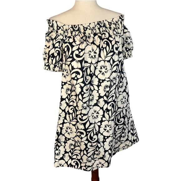 Boden Off Shoulder Mini Dress Tropical Black White Size 6 - Picture 4 of 12